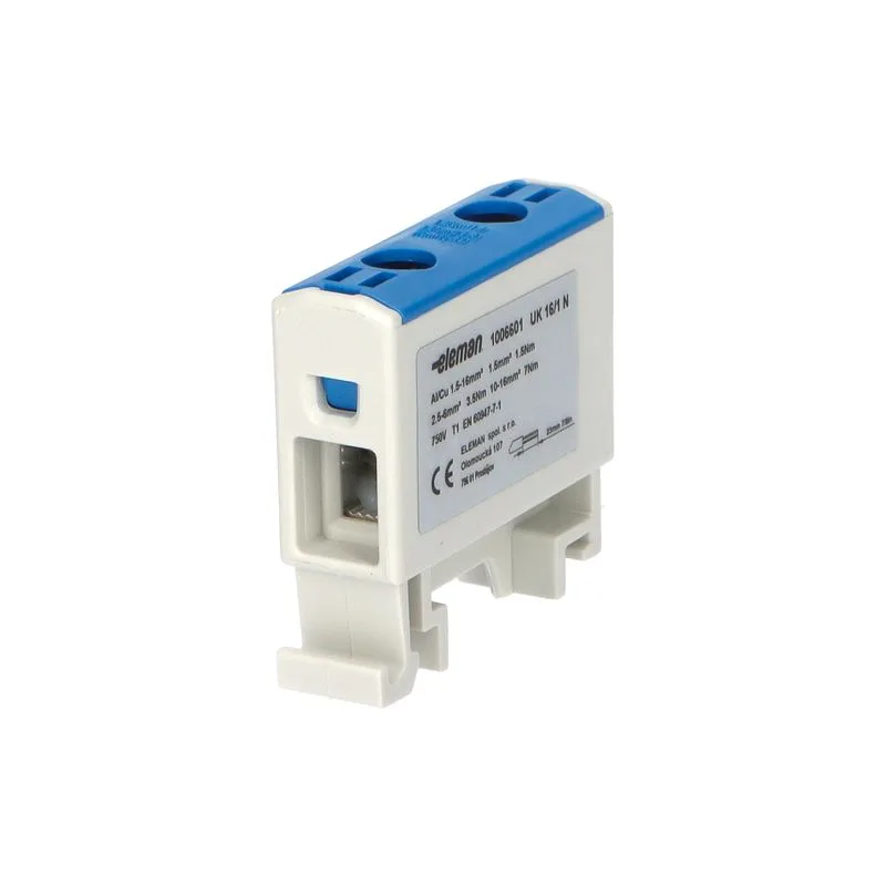 ELEMAN Svorka univerzálna UK 16/1 N, 85A, 1x16mm2 1pól., AL/CU, krytá, modrá, na DIN lištu