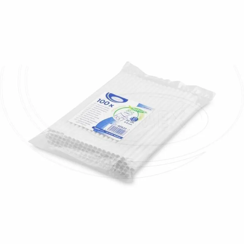 Slámky papírové JUMBO bílé 20 cm, Ø 8 mm [100 ks] (40920)
