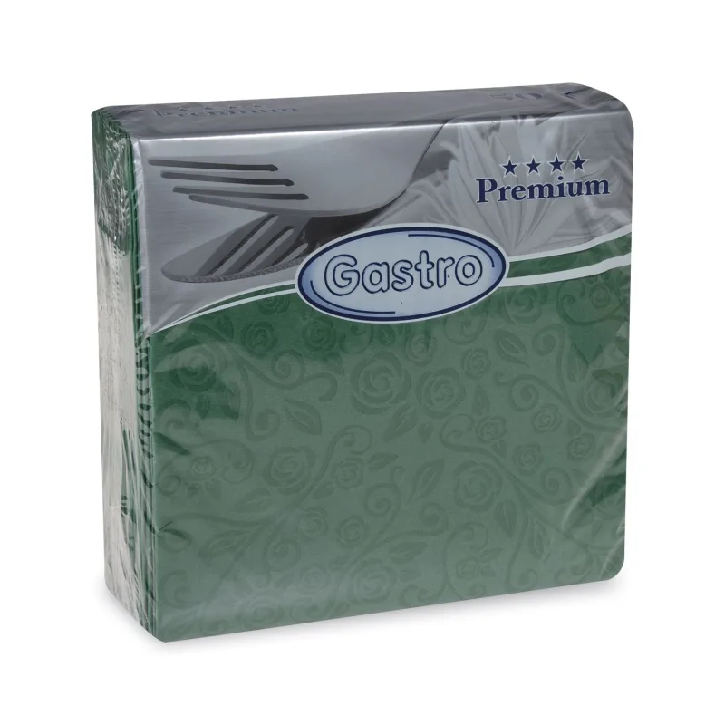 Ubrousky PREMIUM "dekor R" z netkané textilie tmavě zelené 40 x 40 cm [50 ks] (89206 - 5B)