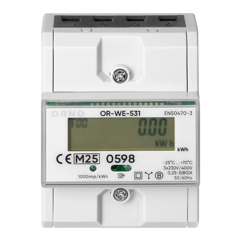 Elektromer trojfázový obojsmerný na DIN lištu ORNO OR-WE-531 0,25-80A MID reset