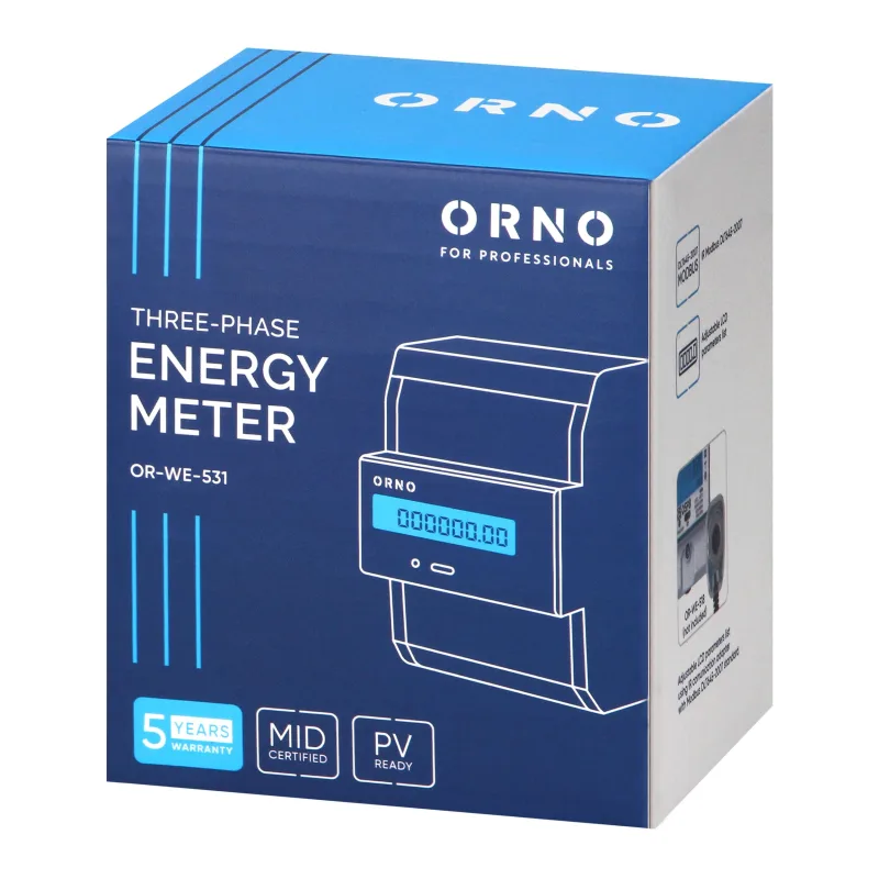 Elektromer trojfázový obojsmerný na DIN lištu ORNO OR-WE-531 0,25-80A MID reset