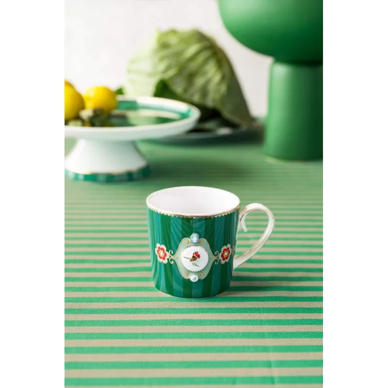 Pip Studio Love Birds Stripes hrnek 165ml, zelený