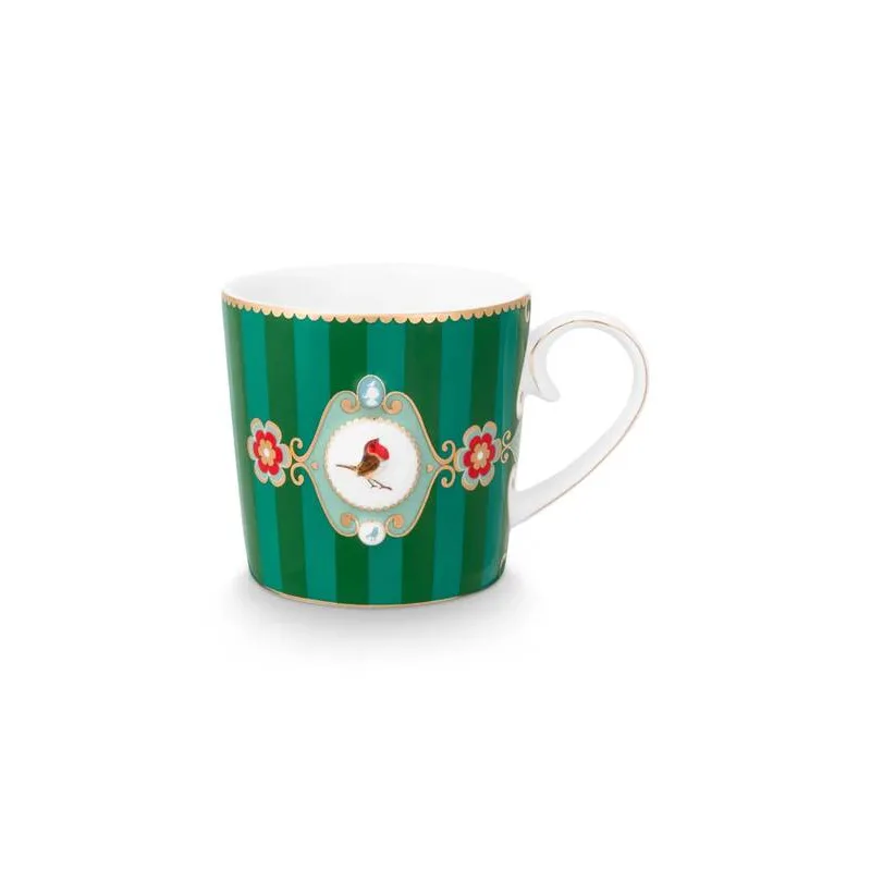Pip Studio Love Birds Stripes hrnek 165ml, zelený