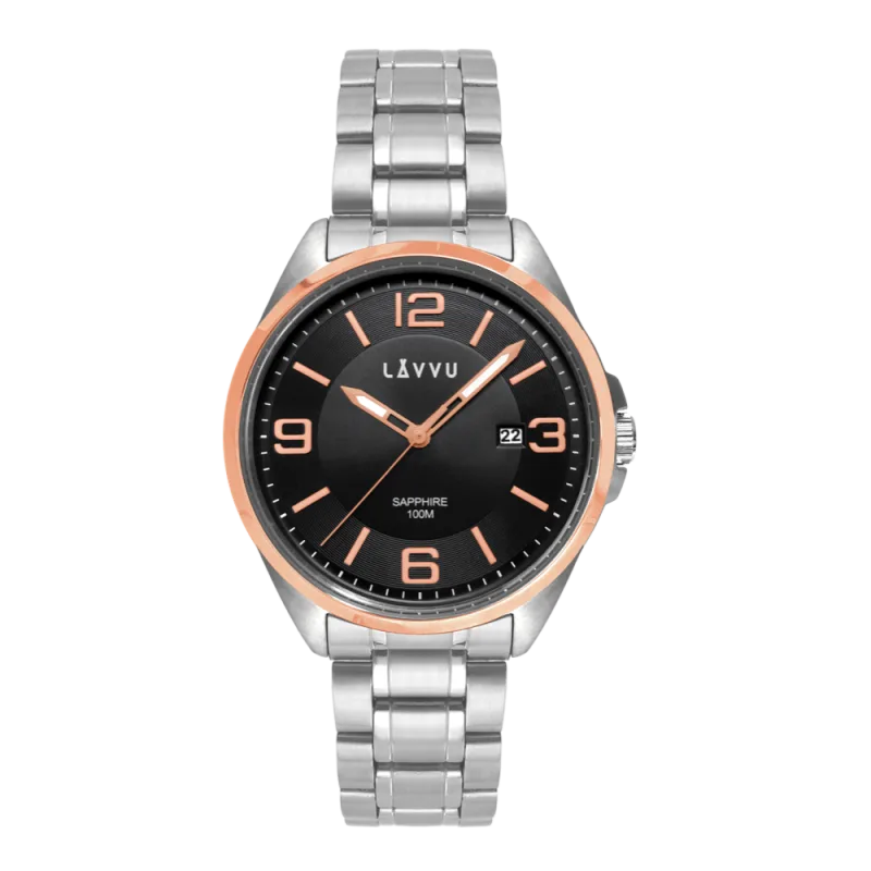LAVVU Pánské náramkové hodinky se safírovým sklem HERNING Rose Gold LWM0096