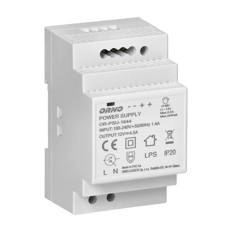 ORNO Napájací zdroj na DIN lištu 12V DC 4.5A, 54W, 3 moduly
