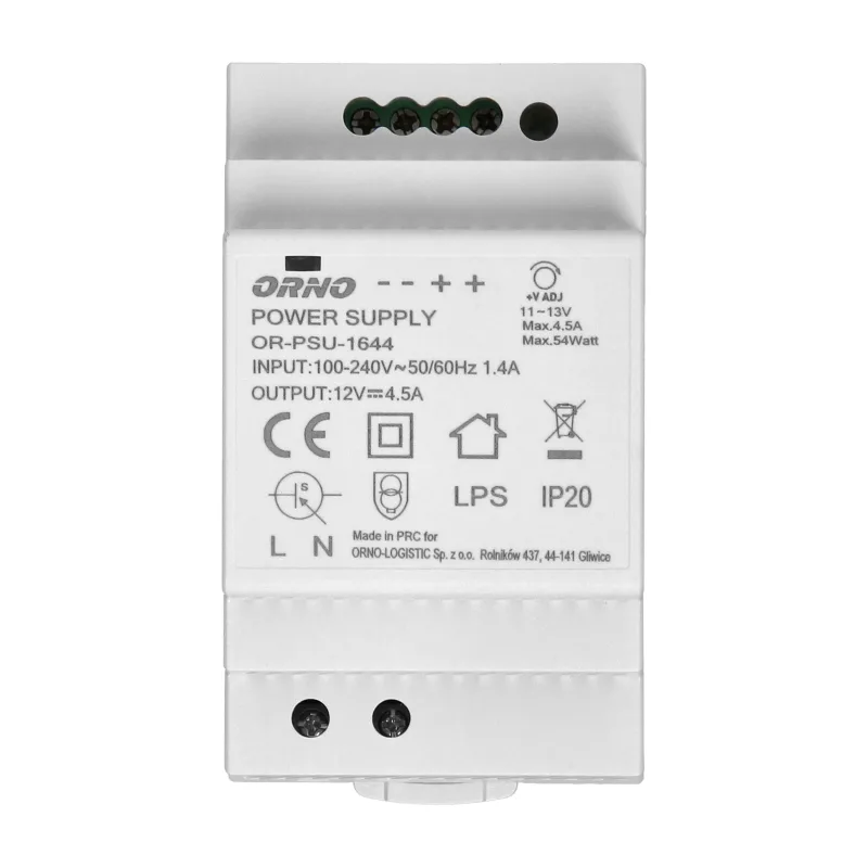 ORNO Napájací zdroj na DIN lištu 12V DC 4.5A, 54W, 3 moduly