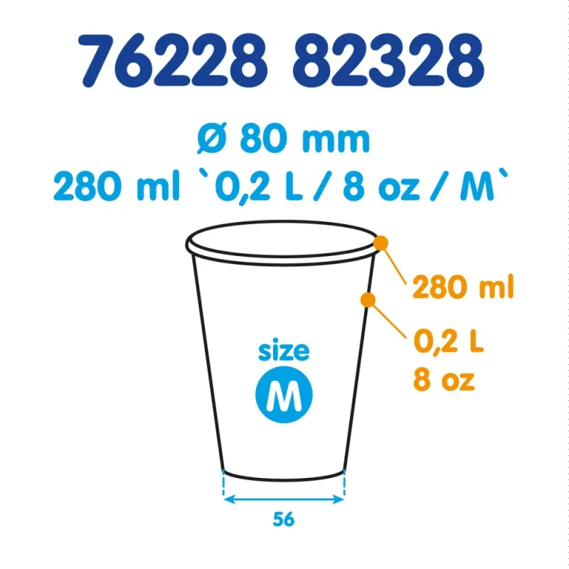 Papírový kelímek bílý 280 ml, M (Ø 80 mm) [50 ks] (76228-1N)