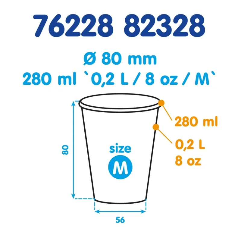 Papírový kelímek bílý 280 ml, M (Ø 80 mm) [50 ks] (76228-1N)