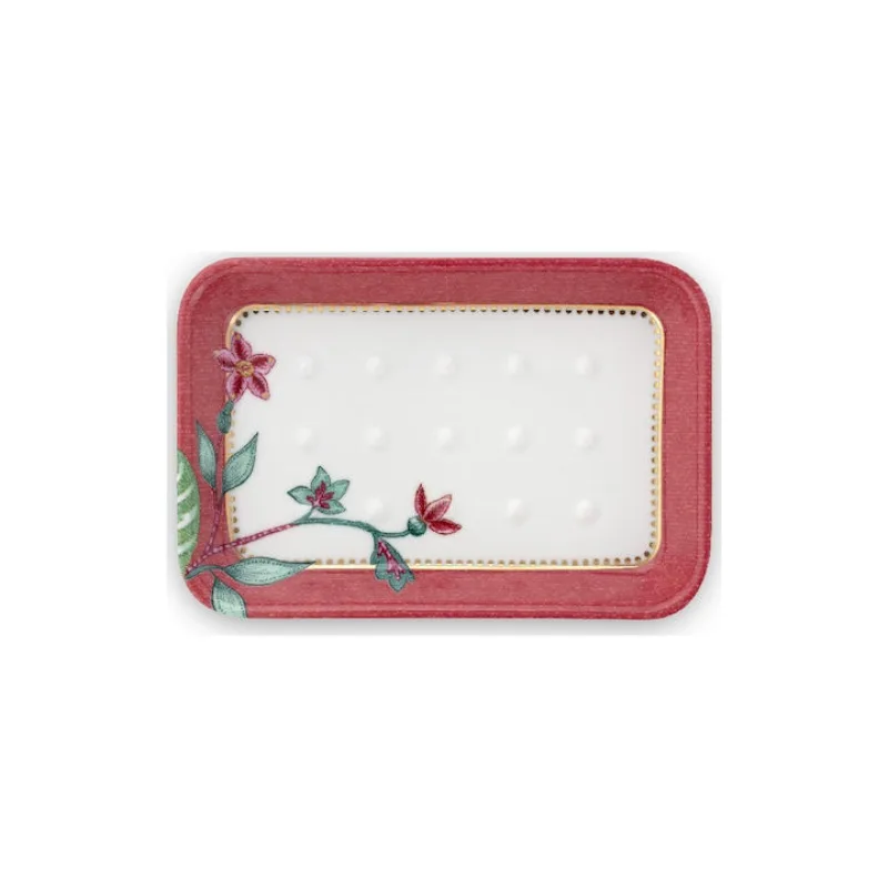 Pip Studio Jambo Flower koupelnový tácek na mýdlo 14 x 9,5 x 2cm, růžový