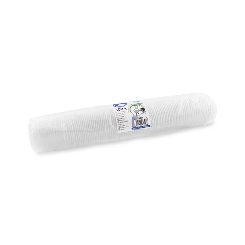 Víčko vypouklé bílé (CPLA) -BIO- pro kelímky Ø 80 mm [100 ks] (76593)