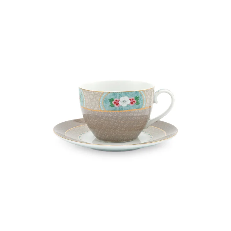 Pip Studio Blushing Birds cappuccino šálek s podšálkem 270ml, khaki