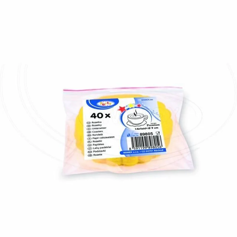 Rozetky do podšálku PREMIUM Ø 9 cm žluté [40 ks] (89805)