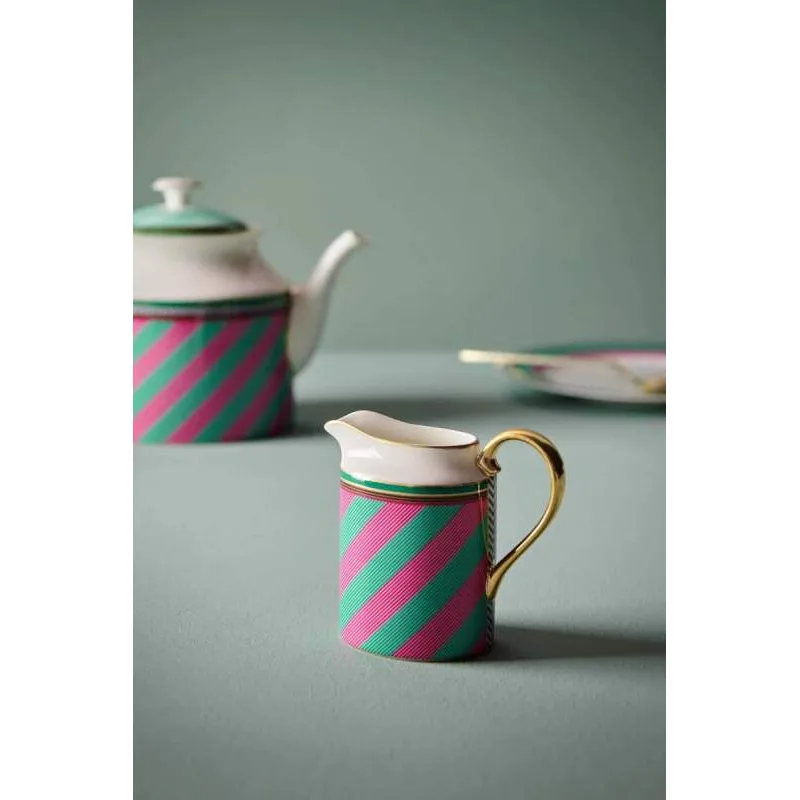Pip Studio Pip Chique Stripes mlékovka 260ml, růžovo-zelená