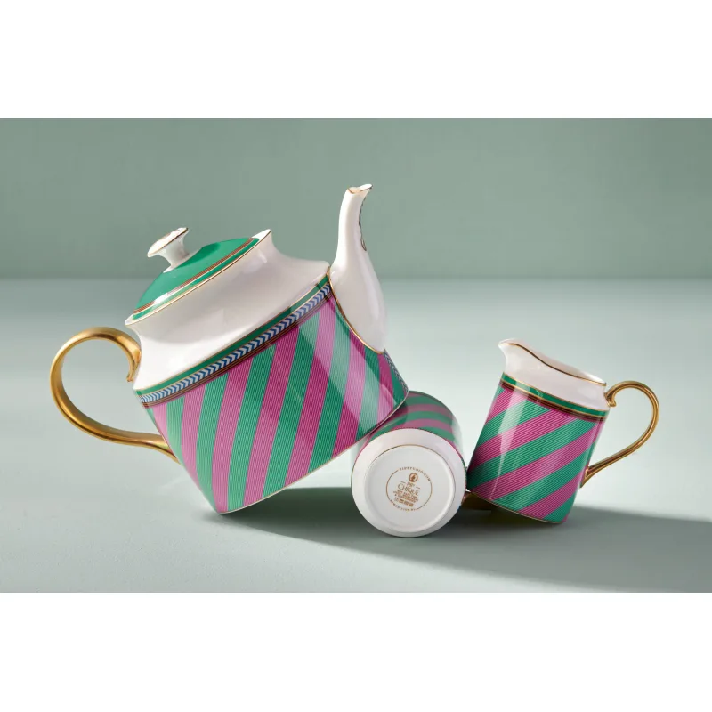 Pip Studio Pip Chique Stripes mlékovka 260ml, růžovo-zelená