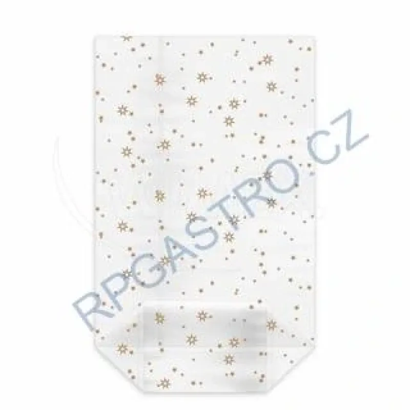 Sáček čirý (OPP) s křížovým dnem Zlaté hvězdy 16 x 27 + 6,5 cm [1 ks] (93116.1) (Celofánový Sáček čirý (OPP) s křížovým dnem Zlaté hvězdy 16 x 27 +)