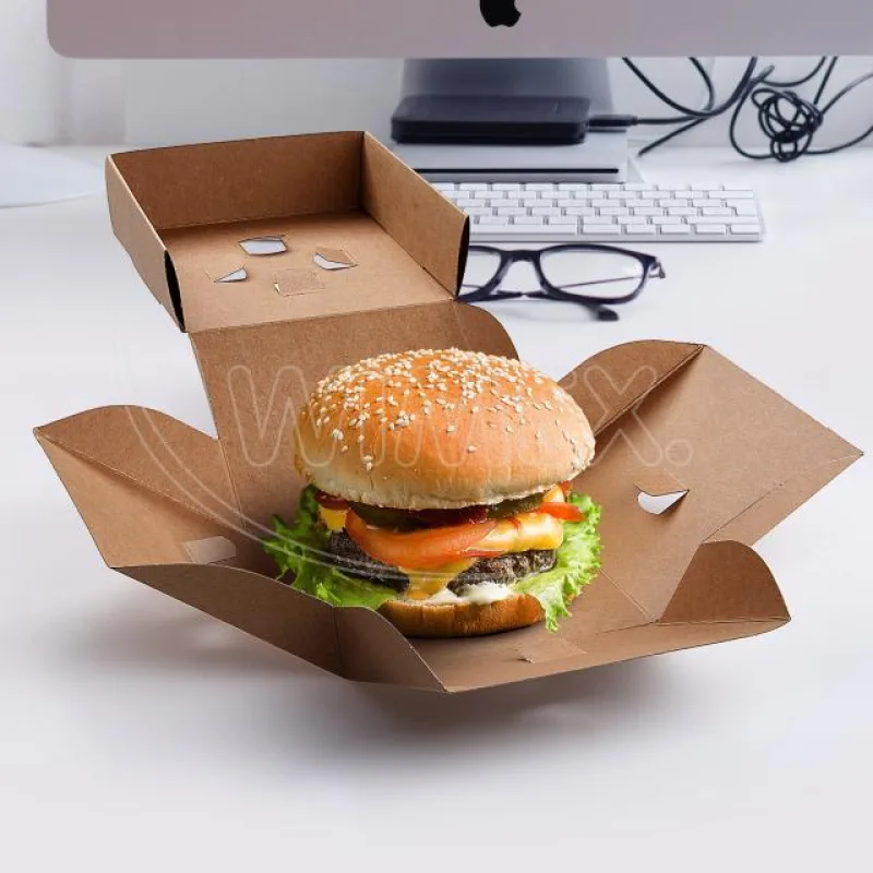 Burger box (PAP - FSC Mix) rozkládací nepromastitelný kraft kraft 145 x 145 x 150 mm [50 ks] (48505)
