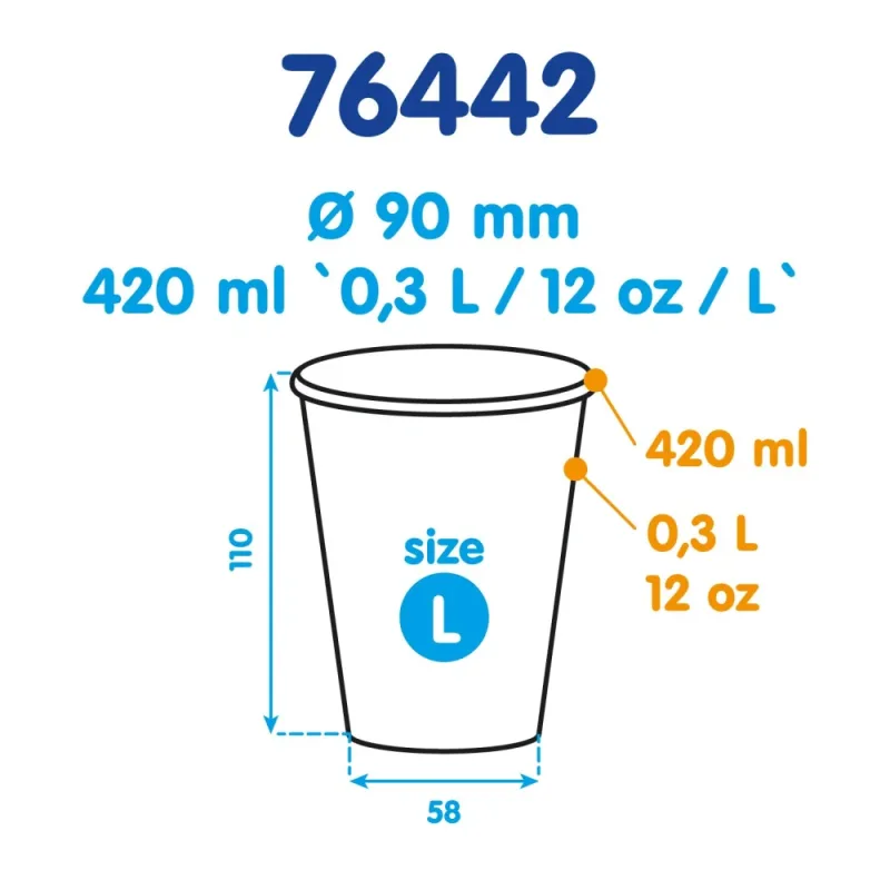 Papírový kelímek hnědý 420 ml, L (Ø 90 mm) [50 ks] (76442)