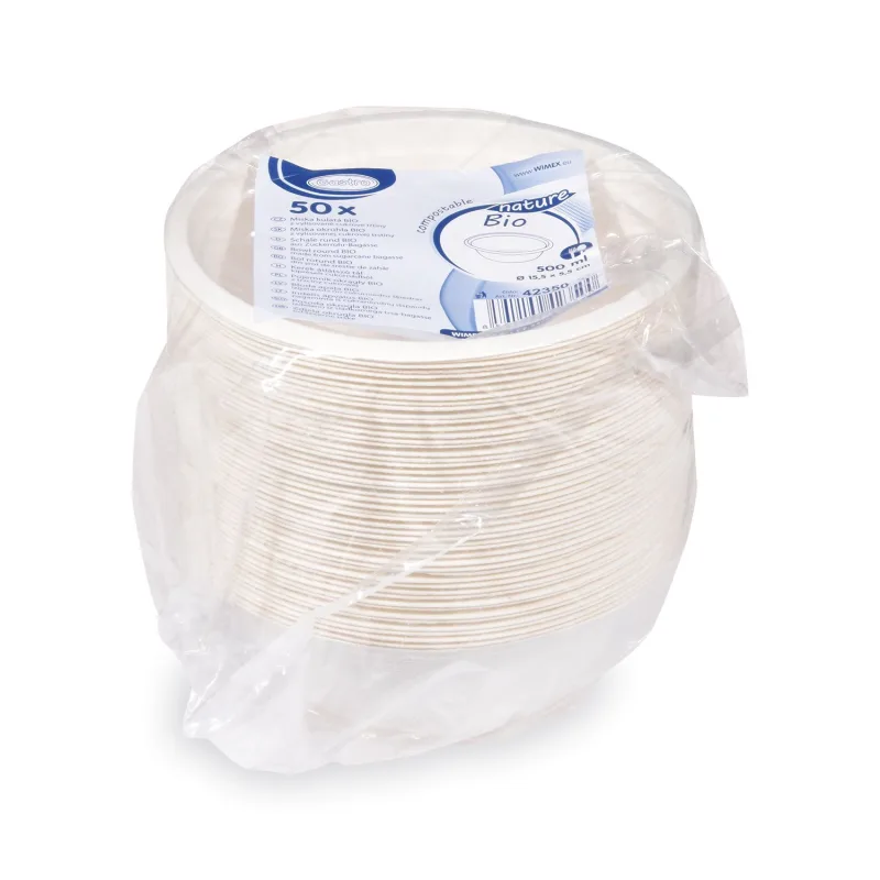Miska kulatá BIO cukrová třtina 500 ml, Ø 15,5 x 5,5 cm [50 ks] (42350)