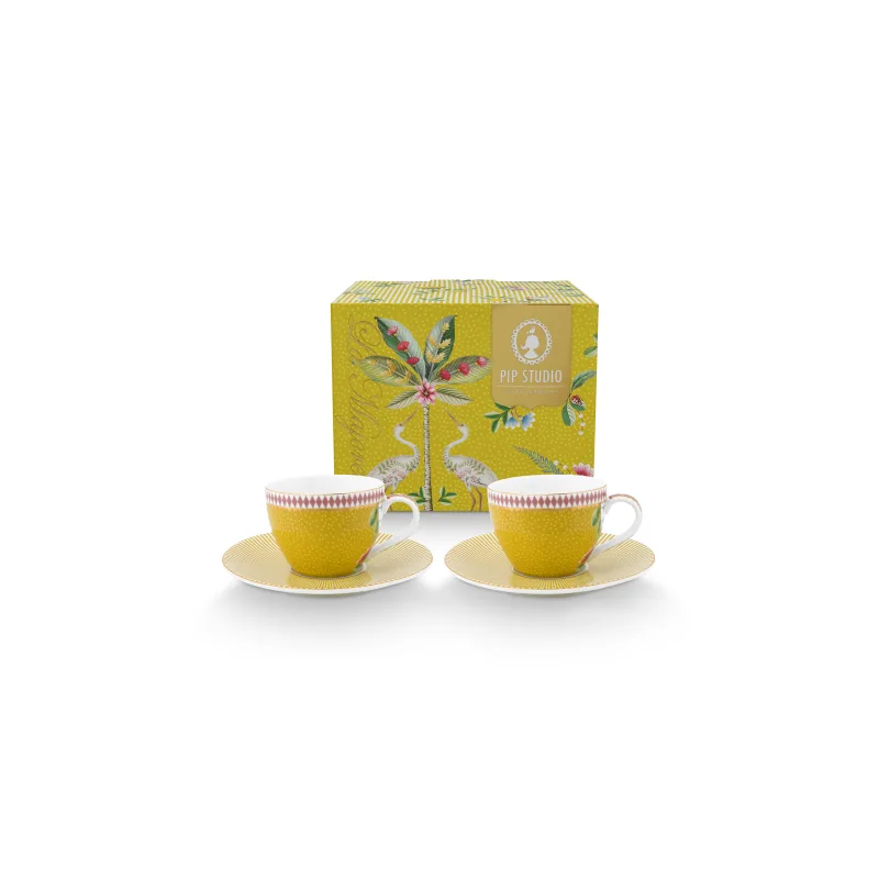 Pip Studio La Majorelle sada 2ks espresso šálků s podšálky 100ml, žlutá