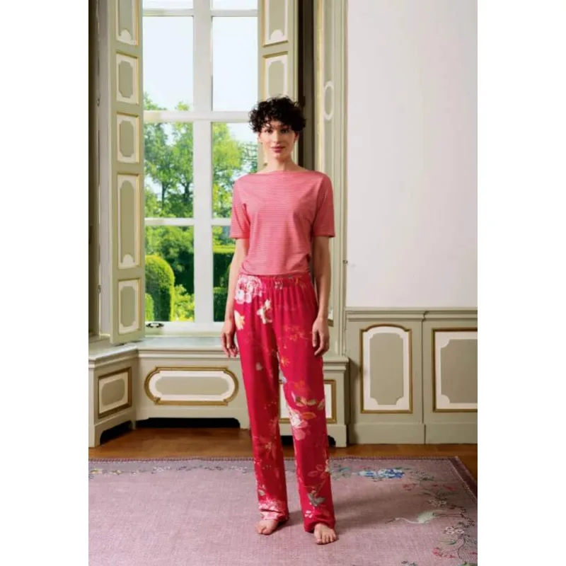 Pip Studio Belina dlouhé kalhoty Tokyo Bouquet, červené