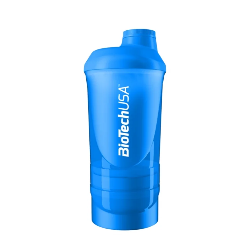 BioTech USA Šejker Wave+ modrý priesvitný - 850 ml (500ml + 150 ml + 200 ml) Farba: Modrá