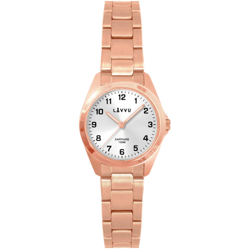 LAVVU Rose gold náramkové dámské titanové hodinky EINA s vodotěsností 100M a safírovým sklem LWL5052