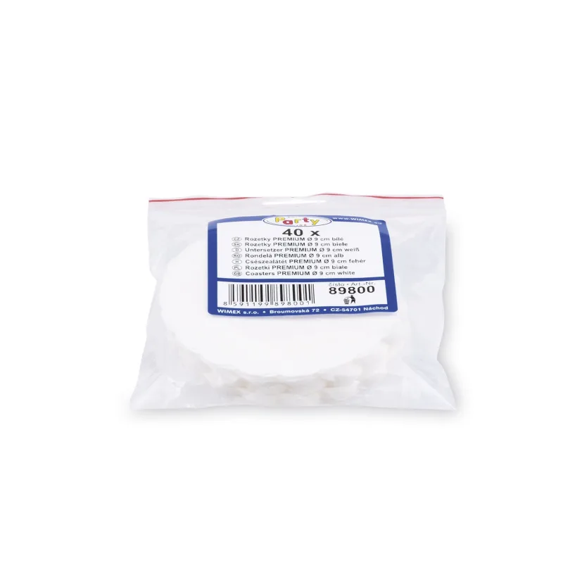 Rozetky do podšálku PREMIUM Ø 9 cm bílé [40 ks] (89800)
