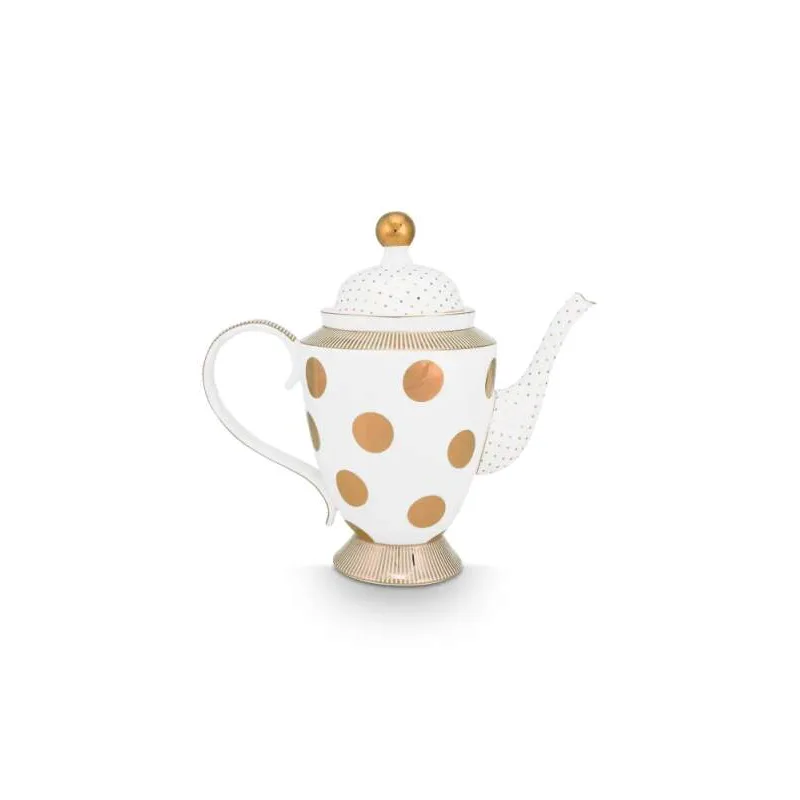 Pip Studio Dot Delight čajová konvice 1,25l, bílo-zlatá