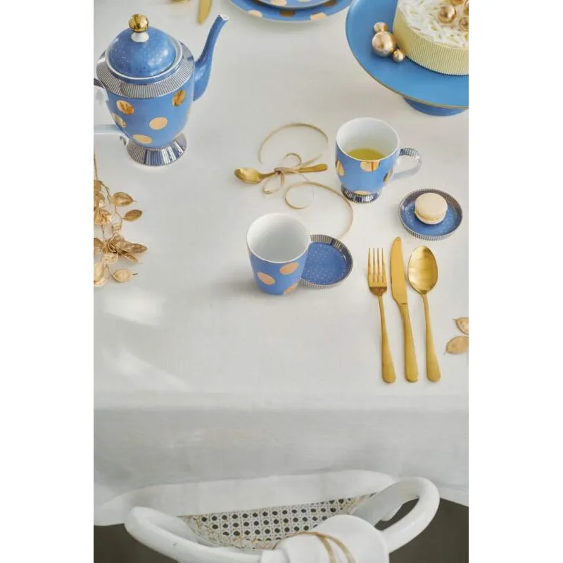 Pip Studio Dot Delight Light Blue-Gold hrnek bez ucha s odkládacím táckem 290ml, modro-zlatý