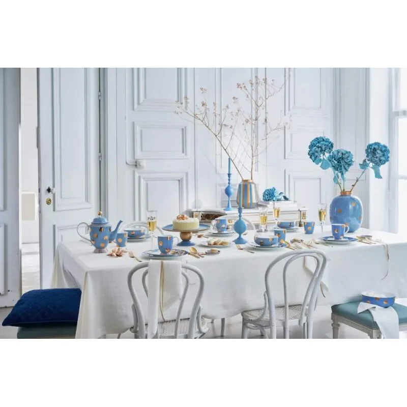 Pip Studio Dot Delight Light Blue-Gold hrnek bez ucha s odkládacím táckem 290ml, modro-zlatý