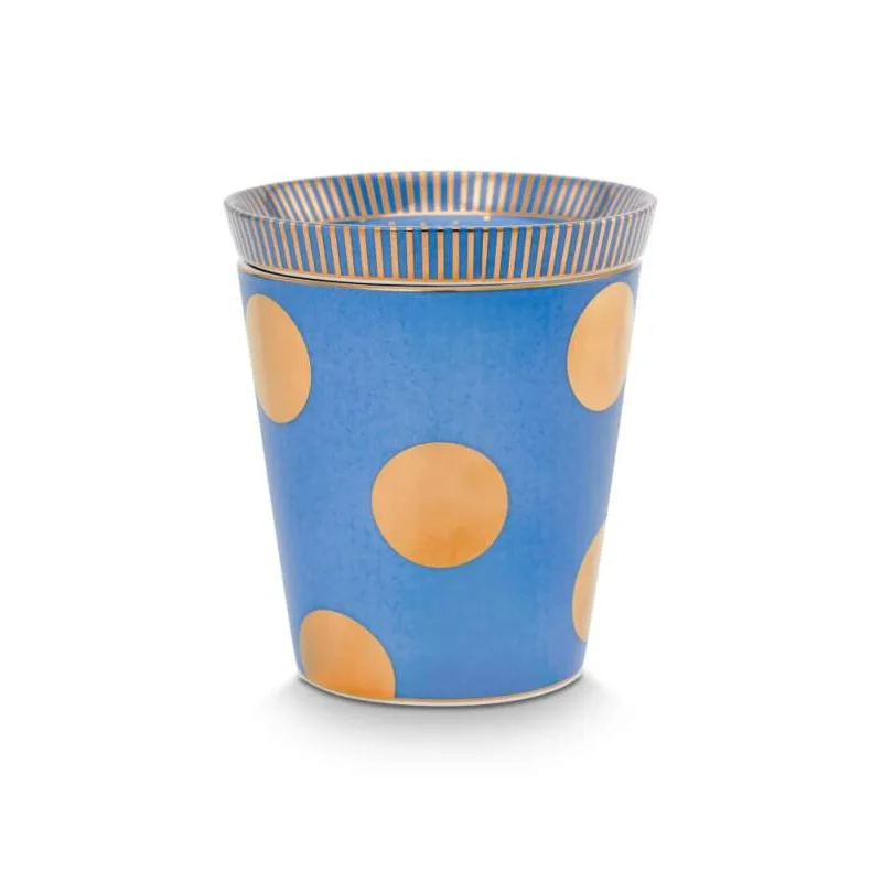 Pip Studio Dot Delight Light Blue-Gold hrnek bez ucha s odkládacím táckem 290ml, modro-zlatý