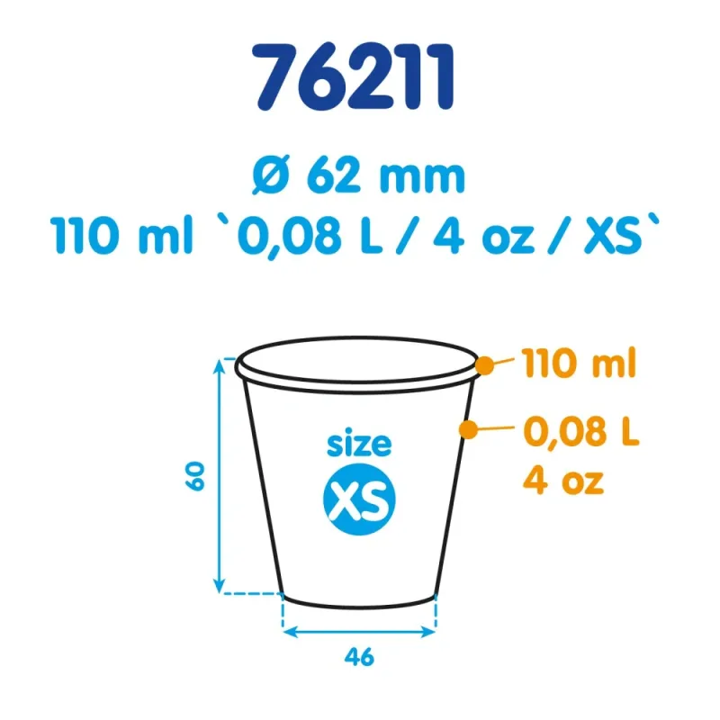 Papírový kelímek bílý 110 ml, XS (Ø 62 mm) [50 ks] (76211)