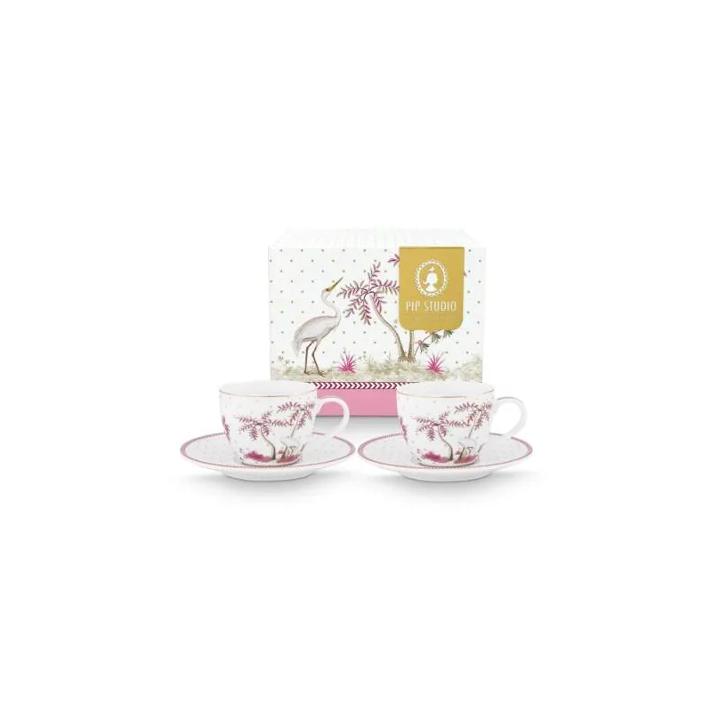 Pip Studio Jolie Dots Gold sada 2 ks espresso šálků s podšálky 100ml, růžová