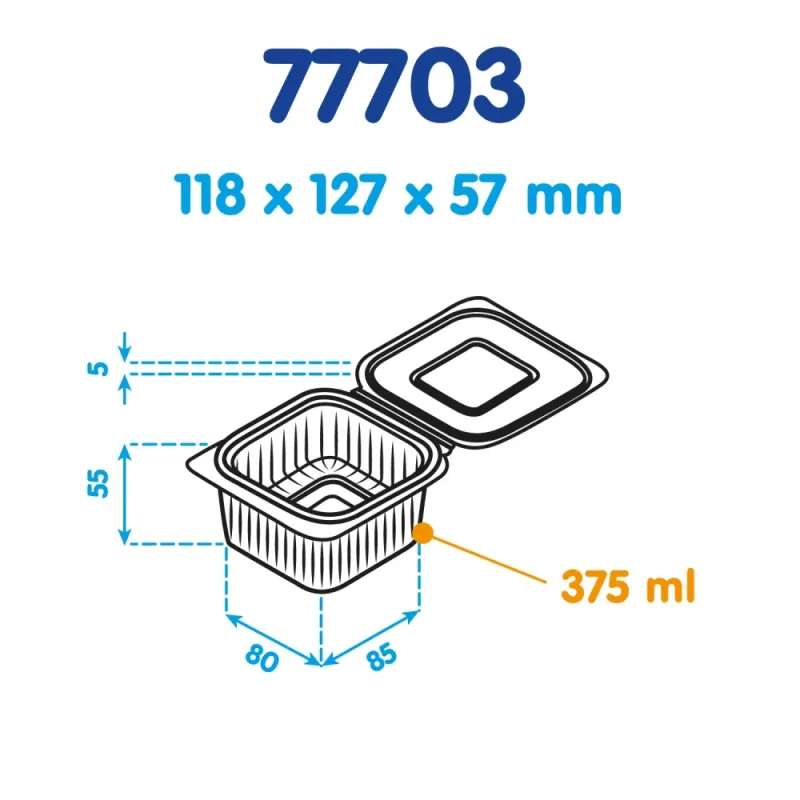 Miska hranatá průhledná s integrovaným víčkem 375 ml (rPET) [50 ks] (77703 )