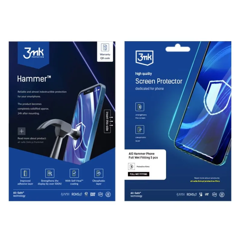 3mk All-Safe - AIO fólie Hammer Full Wet Fitting Phone, 5 ks…