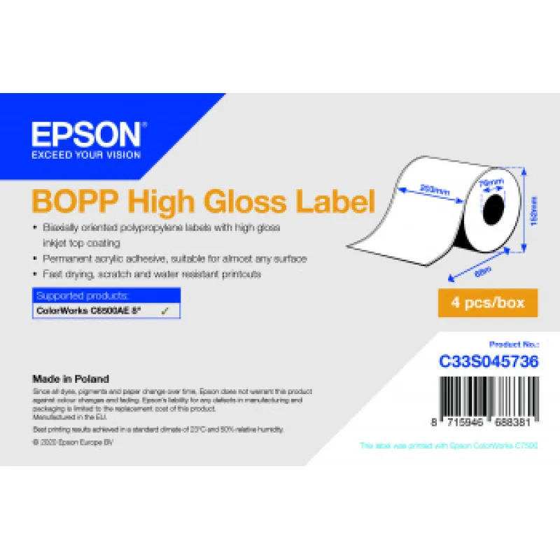 BOPP High Gloss Label Cont.R, 203mm x 68m C33S045736