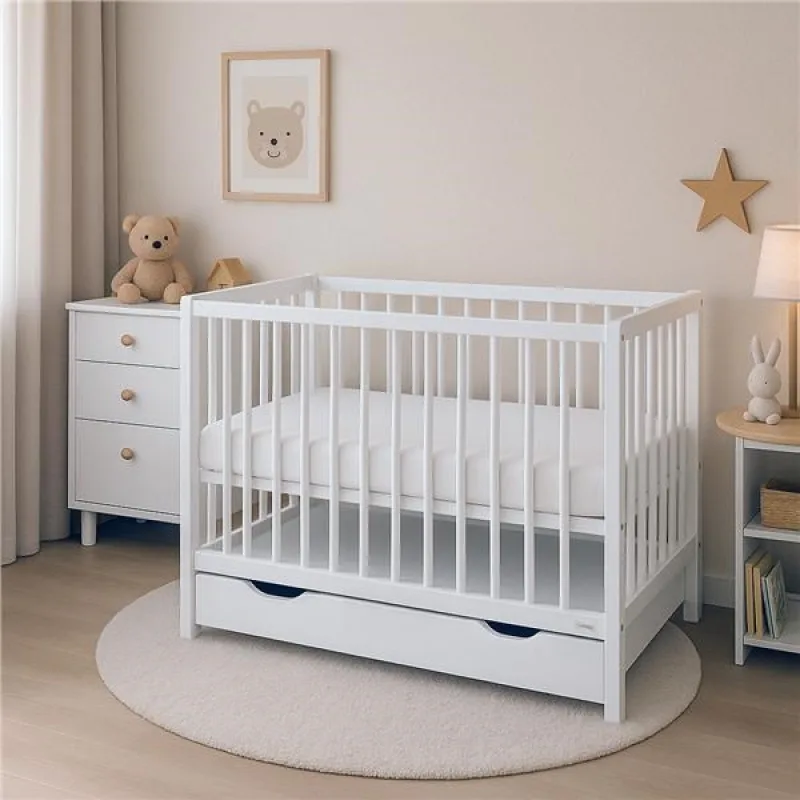 Detská postieľka so šuplíkom New Baby BASIC biela