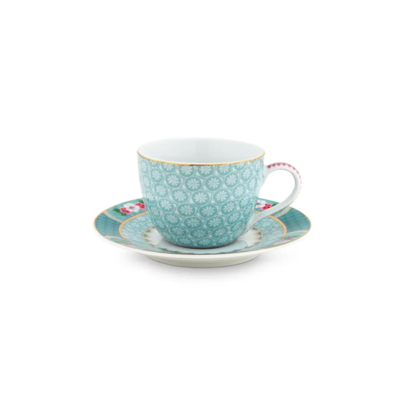 Pip Studio Blushing Birds blue hrnek na espresso s talířkem, 120ml, modrá