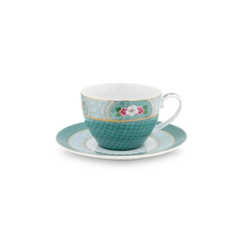 Pip Studio Blushing Birds 2ks cappuccino hrnků 280ml s talířky, modrá