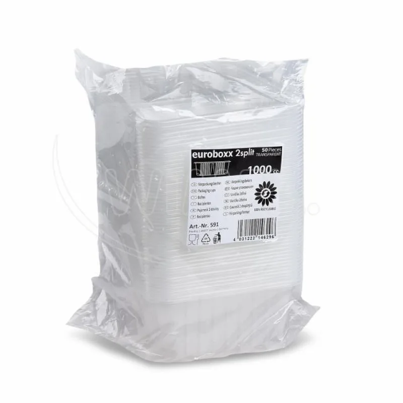 Vanička hranatá průhledná, 2dílná 1000 ml (PP) [50 ks] (PP591)