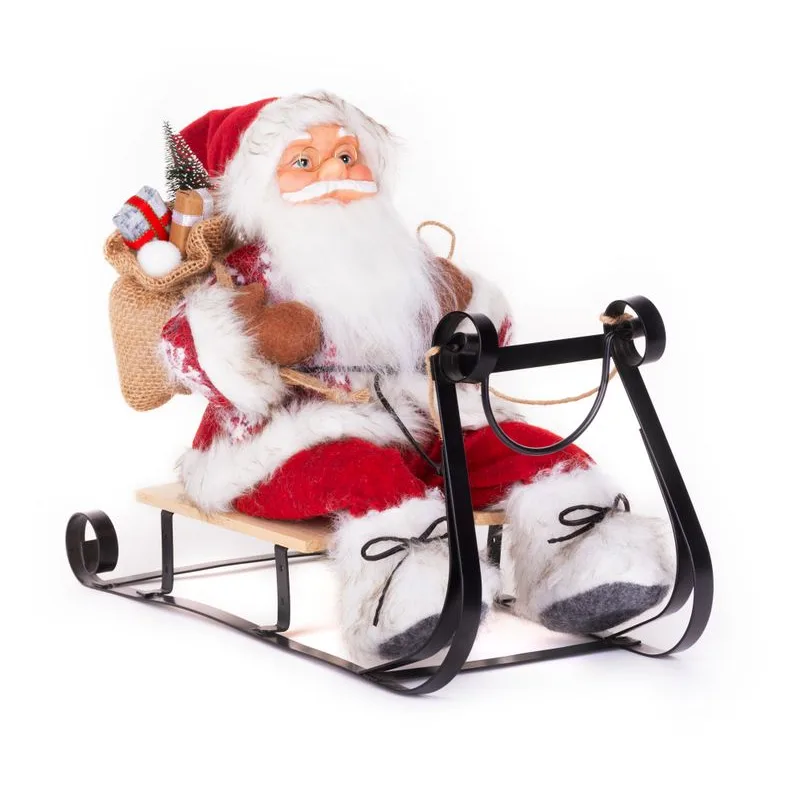 Vianočná dekorácia Santa na sánkach, červený, 46 cm
