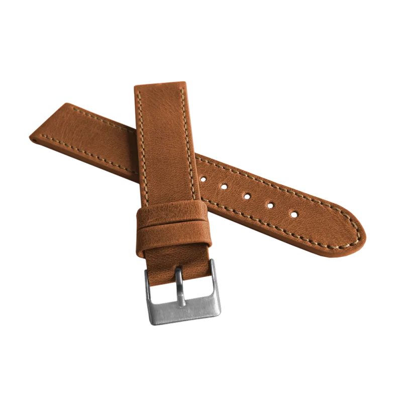 Hnědý prošitý řemínek LAVVU SPORT z luxusní kůže Top Grain - 22mm LSAUE22