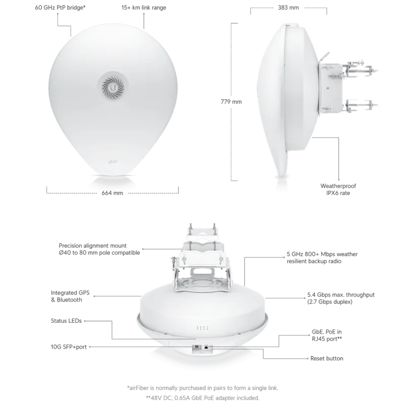 Ubiquiti AirFiber AF60-XR 60GHz XR PtP 2,7Gbps (up to 15km) AF60-XR