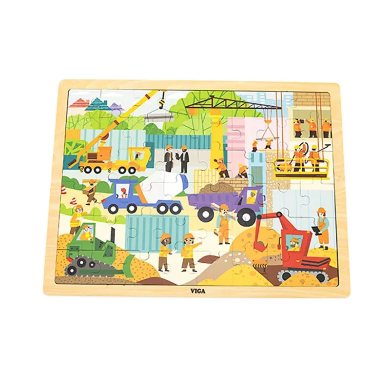 Drevené puzzle 48 dielikov Viga Stavebné stroje