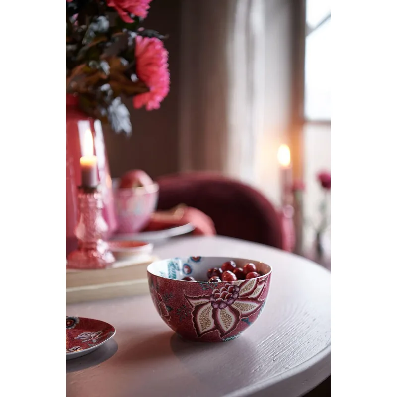 Pip Studio Flower Festival miska Ø15cm, tmavě růžová