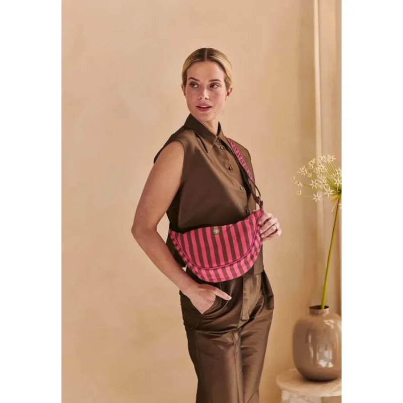 Pip Studio Freya Half Moon Cross Body Stripe kabelka, růžová