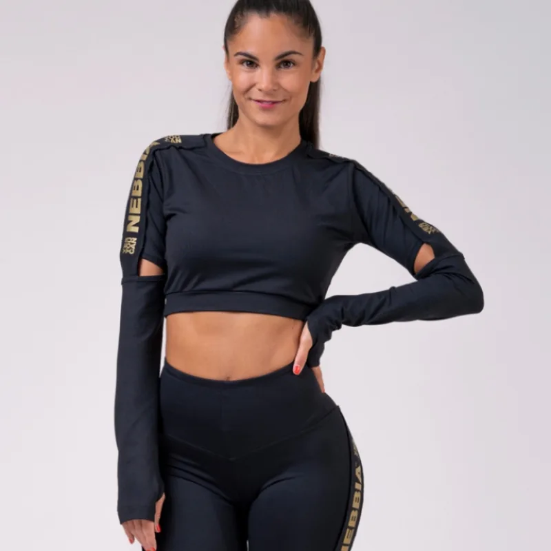 Honey Bunny crop top s dlhým rukávom 821 Black - NEBBIA Veľkosť: S
