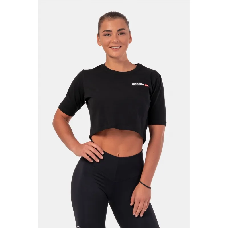 Dámsky crop top Minimalist logo 600 - Čierny - NEBBIA Veľkosť: M