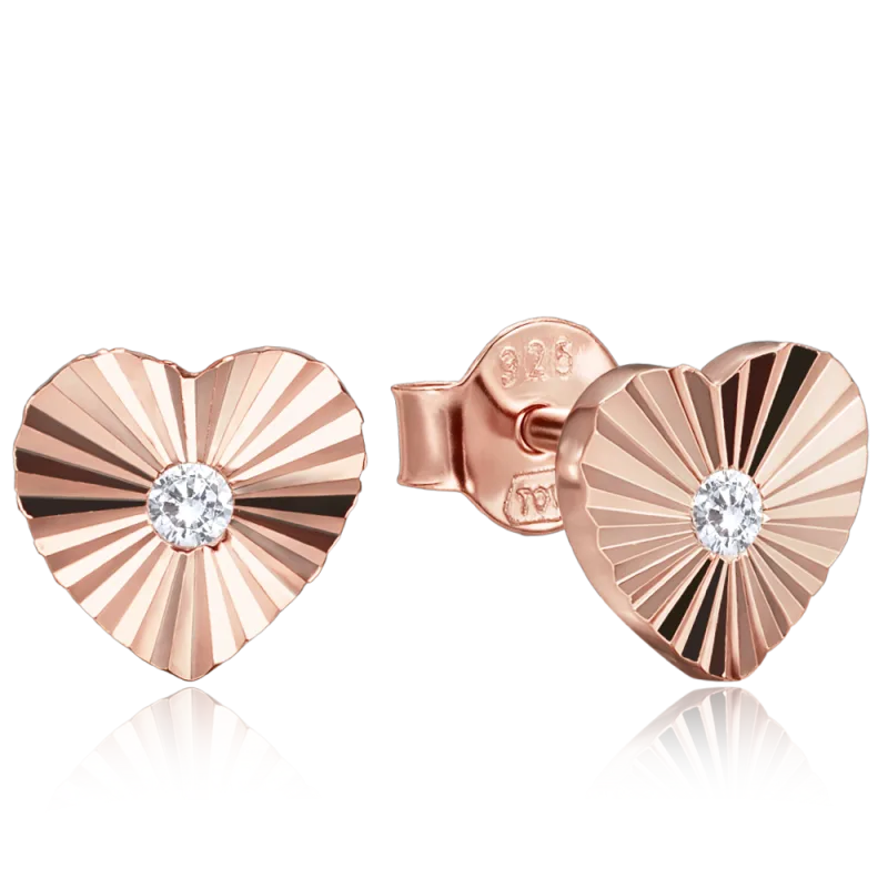 MINET Decentní rosegold stříbrné náušnice srdíčka se zirkony