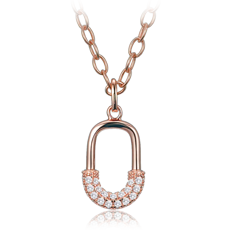 MINET Luxusní rosegold stříbrný náhrdelník se zirkonem